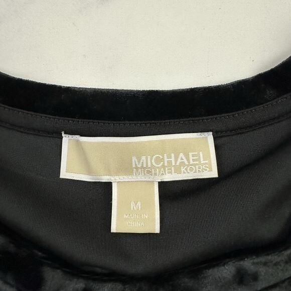 Michael Kors Womens Velvet Midi Dress Size M Black Long Sleeve Sheath Stretch - Picture 6 of 10